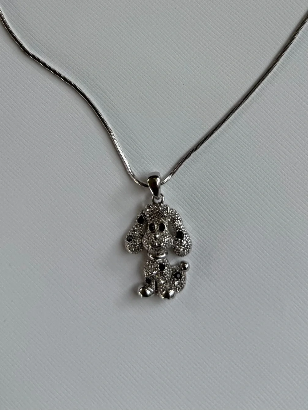 Silver-Tone Crystal Puppy Dog / Dalmatian Pendant Necklace
